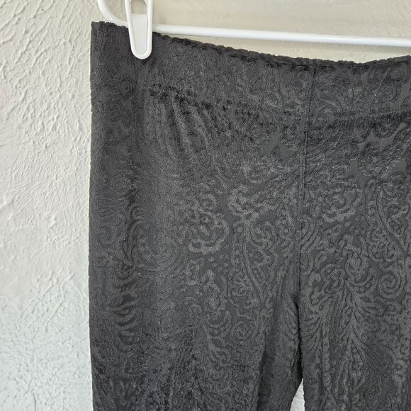 Free People Flare Pants M Black Velvet Burnout Whimsygoth Pull On Bell Bottom - Picture 9 of 12